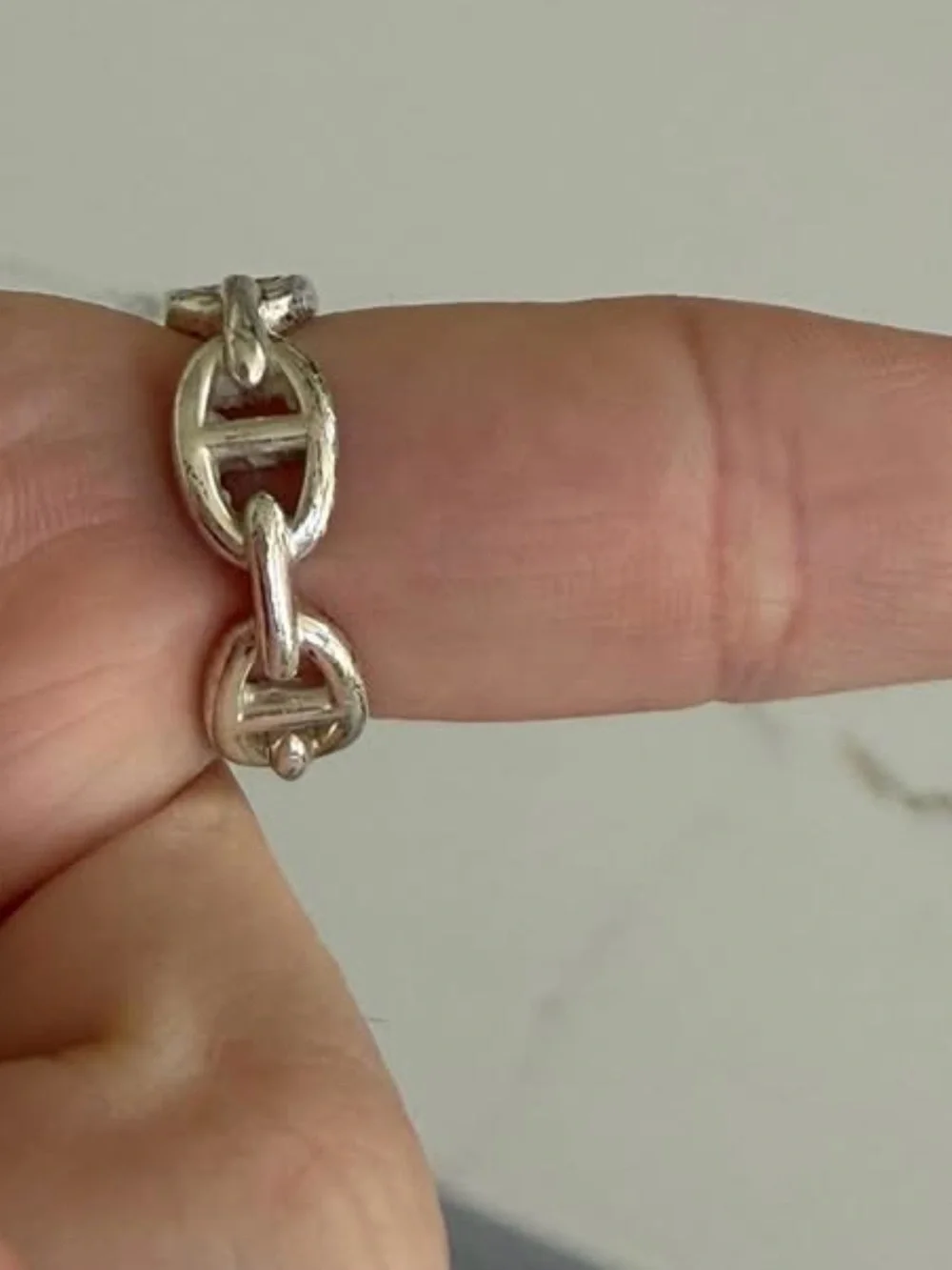 Hermes Chaine d’Ancre Enchainee Small Silver Ring size 58